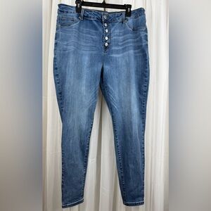 Maurices Super High Rise Jeans XXL Button Fly Stretch Blue Denim 29” Inseam